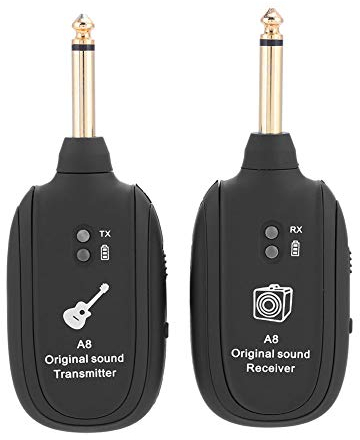 Bewinner Wireless Audio Transmit Set mit Empfänger Sender für E-Gitarre Bass Violine 4 Kanäle wiederaufladbare Wireless E-Gitarre Sender-Empfänger-Set