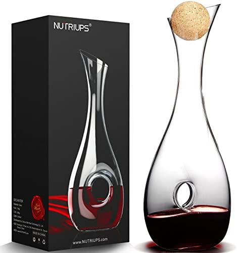 NUTRIUPS Decantadores para Vino Decantador de Vino 1.2L Jarra para Vino Sin Plomo Soplado a Mano Decantador & Tapones Aireador de Vino Accesorios Decanter
