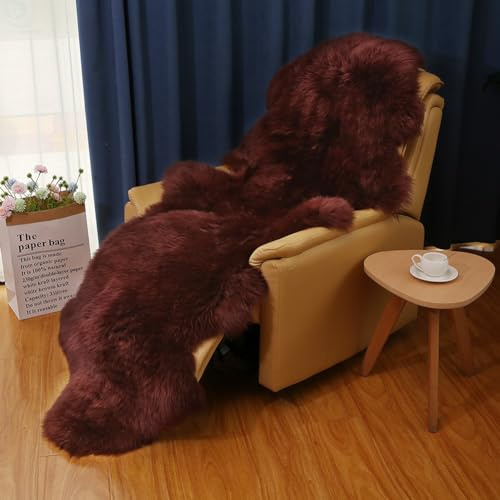 Altlue Real Sheepskin Rug - Fluffy Sheepskin Throw (2.3x6.5ft), Brown