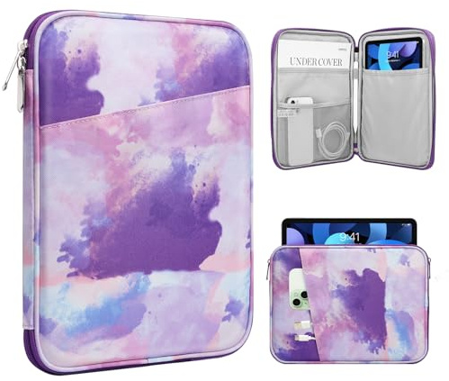 TiMOVO 9-11 Étui pour Tablette, Compatible avec iPad 11 A16 2025, iPad 10,9/10,2/Air 11 5e/4e Gén.10,9, Galaxy Tab A9+/A11 Plus 11, Sac de Protection avec Poche, Aquarelle Violette