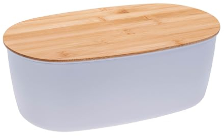 KaMel GmbH Brotkasten mit Schneidebrett aus Bambus-Holz, moderne Brotbox mit Deckel aus hochwertigem Kunststoff in weiß oder schwarz (oval - weiß)