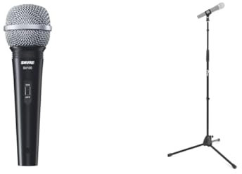 Shure SV100 Microphone, Dynamic & Tiger MCA21-BK Straight Microphone Stand with Tripod Base - Adjustable Mic Stand - Black