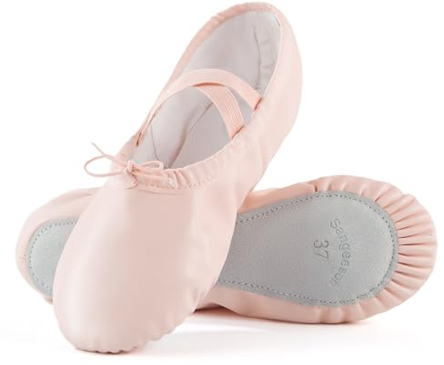 Leather Ballet Shoes for Women, Lightweight & Durable Ballet Slippers, Non-Slip Dance Shoes, Full Sole-Pink, Size 6