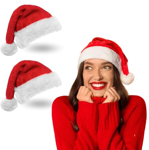 Lot de 2 bonnets de Noël rouge fourrure adulte | Accessoire idéal pour costume père noël homme et femme | Idée cadeau, déguisement, chapeau pour noël, tenue festive adulte | Parfait pour les fêtes.