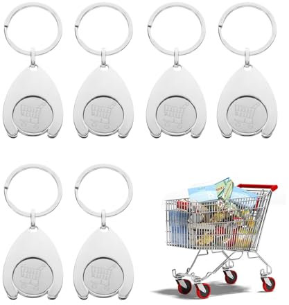 6 Pezzi Chiave Carrello Spesa Universale Chip Per Carrello Della Spesa In Lega Di Zinco, Rimovibile, Con Portachiavi, Sblocca Facilmente Il Carrello