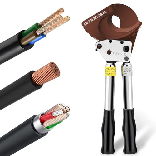 NEWTRY Robuster Kabelschneider mit Ratsche zum Schneiden von Kupfer-, Aluminium-Kabeln, bis zu 500 mm², effizientes Drahtschneidewerkzeug (J52)