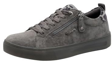 Tamaris Comfort Damen Sneaker flach mit Reißverschluss Freizeit, Grau (Anthracite Sue), 38 EU
