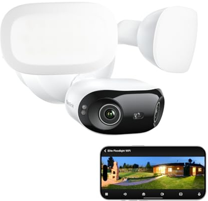 Reolink Floodlight Cam Wired 4K Wi-Fi 6, Outdoor Security Camera Dual Lens 180 FOV, Local AI Video Search, 3000 Lumen (Dimmable Light 3000K~6500K), IP66, Work with Alexa, Elite Floodlight WiFi