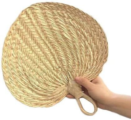 Handwoven Palm Leaf Fan - Natural Rattan Summer Cooling Fan | Portable Yellow Hand Fan Home Décor & Beach Accessory(M)