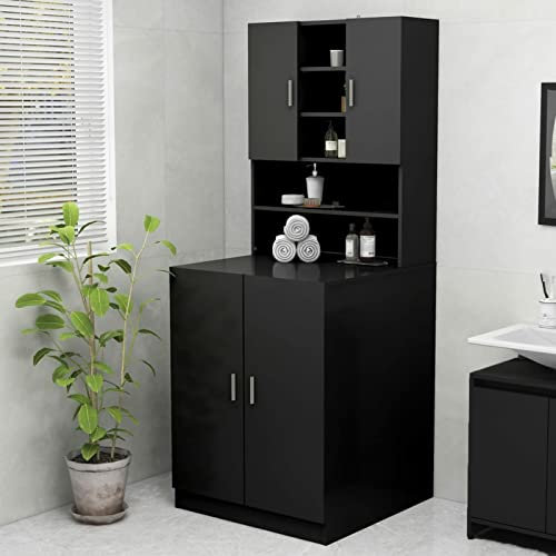 Laundry Room Storage Cabinet for Washing Machine with 2 Shelves and Doors 70.5x25.5x90 cm