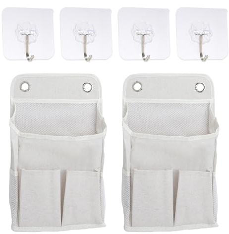 VOSSOT 2 stycks hängorganisatör Vit med 4 krokar, hängande förvaring och organisation, dörrorganisatör hängorganisatör väggorganisatör med fickor för badrum, kök, sovrum Campingförvaring