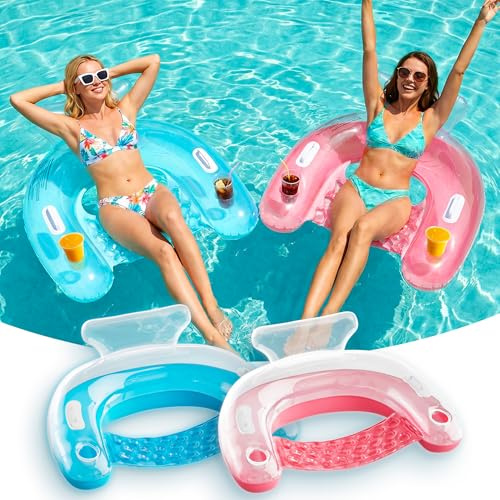 SOLAVERO Flotadores Piscina Adultos, Sillon Hinchable, Silla Flotante con Portavasos & Asa, Asiento Agua de Verano para Relajarse, Leer y Fiesta en la Piscina