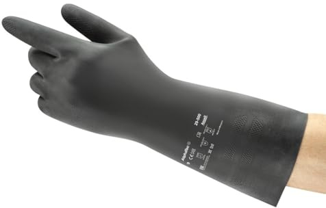 Ansell AlphaTec 29-500 Guanto in Neoprene, Protezione Contro le Sostanze Chimiche e Liquide, Nero, Taglia M (12 Paia)