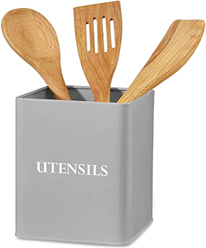 andrew james Utensil Holder Vintage Metal Utensil Pot Large Kitchen Utensil Organiser Retro Kitchen Accessories Utensils Storage Holder for Knives Forks Utensils, Kitchen Organiser Pot (Grey)