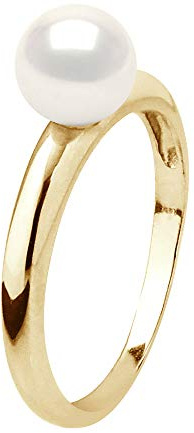 PEARLS & COLORS - Bague Véritable Perle de Culture d'Eau Douce Ronde 6-7 mm - Blanc Naturel - Qualité AAA+ - Disponible en Or Jaune et Or Blanc - Bijou Femme