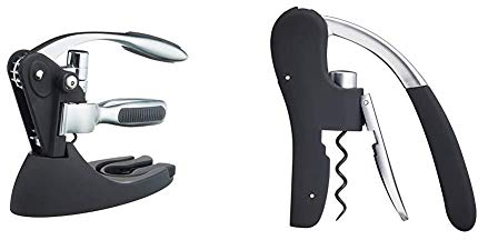 BarCraft Lever-Arm Corkscrew Gift Set, 1 Kit,Silver and Deluxe Corkscrew, Wine Bottle Opener with Built-in Foil Cutter, Black & Chrome