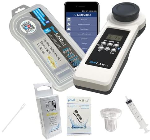 15 in 1 PoolLab 1.0 fotometro – Special Edition: – tester elettronico per MediMuc – fotometro con 70 compresse di prova + confezione extra