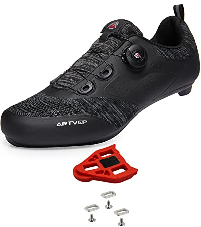 Mens Cycling Shoes Womens Mountain Road Bikes Shoe Compatible with Peloton Bike & Look ARC Delta, Compatible Installation SPD/SPD-L & KEO Cleats Black 7.5 UK