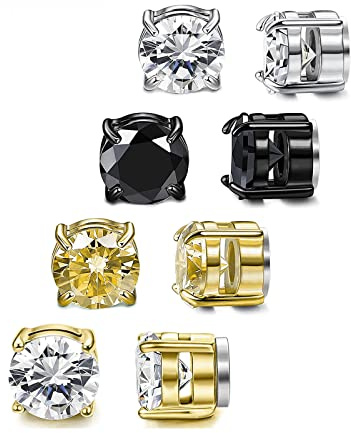 8MM Magnetic Stud Earrings for Men, Non-piercing CZ Studs, Hypoallergenic Stainless Steel Lymphatic Magnetic Earrings,Clip On Earrings For Men
