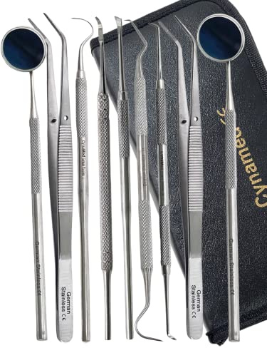 Premium Dental Tools, Plaque Remover for Teeth, Professional Hygiene Cleaning Kit,Stainless Tooth Scraper Plaque Tartar Remover Cleaner,Dental Pick Scaler Oral Care Tools Set (Set of 9 with CASE)