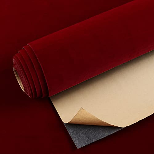 VEELIKE Dark Red Velvet Fabric Wallpaper for Jewelry Box Contact Paper for Furniture Stickers Self Adhesive Wallpaper for Bedroom Dresser Thick Lining Paper for Drawers Worktop Covering 40cm×300cm
