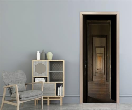 FLFK 3D Hallway Passage Door Sticker Peel and Stick 77x200cm- Self-Adhesive Door Murals Wallpaper Poster Decal for Home Bedroom Decor(2Pcs/Set)