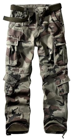 VATINNT Cargo Trousers Men's Cotton Combat Camo Trousers Casual Work Pants with 9 Pockets No Belt 3354 C29 Camo 34