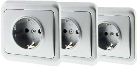 Zenitech Lot de 3 Prises encastrées Schuko 16A - Gris - Antaria