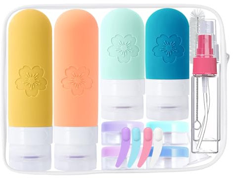 Aieino 16PCS Travel Bottles for Toiletries with Labels, Refillable Silicone Squeezable Bottle Leakproof Empty Liquid Containers Portable for Holiday Gym Cosmetic Shampoo Lotion Conditioner(BPA-free)