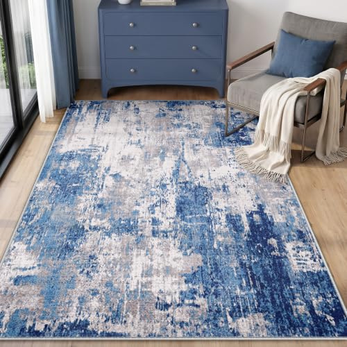 INOVADAY Abstract Living Room Rug 90x150 cm Washable Blue/Grey