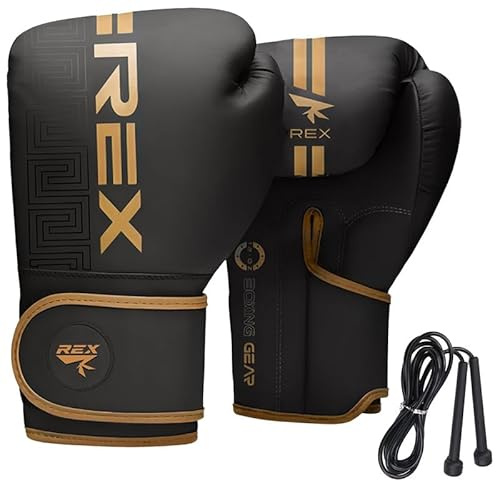 Boxing Gloves for Men & Women Professional Training & Sparring Gloves with Free Skipping Rope for Boxing, Kickboxing, Muay Thai MMA PU Leather Wrist Support Multiple Sizes (Gold/Black, 10oz)