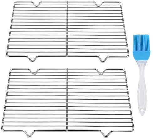 2 griglie di raffreddamento per torte, in acciaio inox, griglia di raffreddamento per torte, griglia di raffreddamento, griglia rettangolare per cuocere arrosti, grigliate, lavabili in lavastoviglie