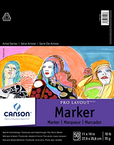 Canson Artist Series Pro Layout Marker Paper, Foldover Pad, 11x14 inches, 50 Sheets (18lb/70g) - Artist Paper for Adults and Students