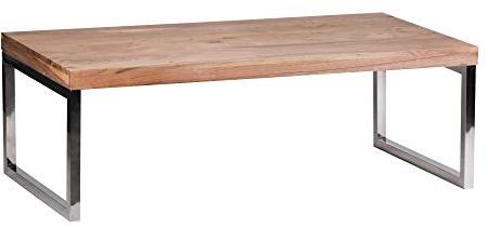 Wohnling Couchtisch Guna Massiv-Holz Akazie 120 cm breit Wohnzimmer-Tisch Design dunkel-braun Landhaus-Stil Beistelltisch