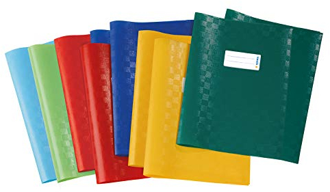 HERMA 19997 Heftumschläge A4 Bast Sortiment, 10 Stück, Hefthüllen mit Beschriftungsetikett & Baststruktur aus strapazierfähiger & abwischbarer Polypropylen-Folie, Heftschoner Set für Schulhefte farbig