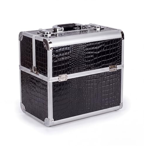 N&BF Professionell kosmetisk väska, stor i storlek 35 x 22 x 36 cm | robust nagelväska av aluminium | Skönhetsfodral med gott om lagringsutrymme | Uppfällbara fack fördelade på två våningar | lätt att