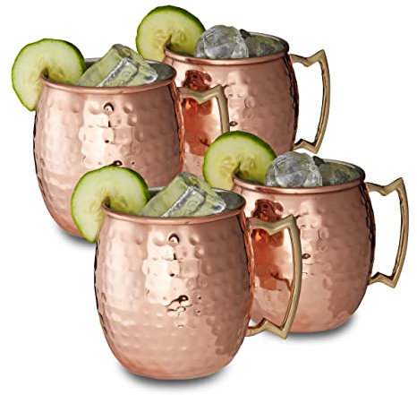 Relaxdays Gobelet, Tasse, mug, Lot de 4 pour Cocktails en Acier Inoxydable et cuivre, 50 cl, HxlxP: 9,5 x 8 x 8 cm, cuivré