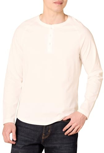 Amazon Essentials Men's Long-Sleeve Henley Shirt, White, M