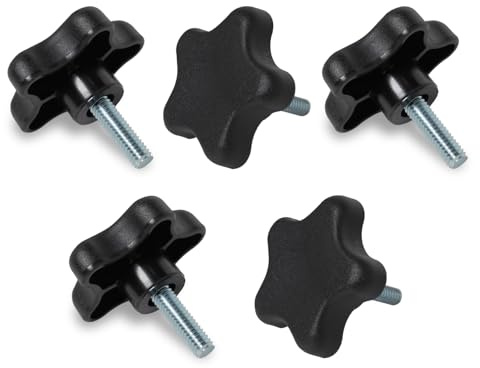 POWERTEC 5 Pack 5/16-18 5 Star Knobs with 1 Threaded Stud, Thumb Screw Knobs with bolts for Lawn Mower, Umbrella Base, Woodworking Tools & Jigs, Clamps (QNB3007)