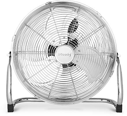 Ventilateur de sol H.Koenig JOE30 Silencieux, Design métal chromé, 40 cm, Haute vitesse, Résistant, 3 vitesses de ventilation, Tête inclinable, Maison/Bureau/Garage, Pieds antidérapants, Puissant 100W