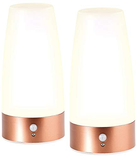 Lunartec LED Lampe Bewegung: 2 LED-Tischlampen mit PIR-Bewegungs-Sensor, Batteriebetrieb, warmweiß (Lampen mit Bewegungsmelder, Tischlampe mit Bewegungssensor, ohne Kabel)