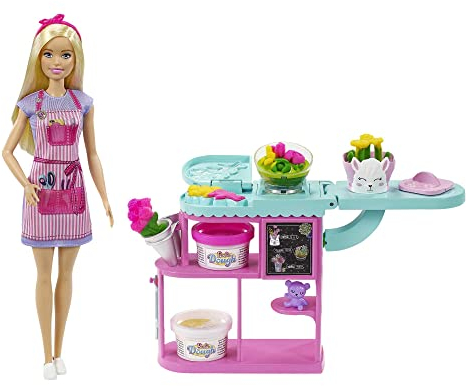 Barbie You Can Be Anything Serie, Florist, Puppe mit blonden Haaren, Knetmasse für Blumen, Accessoires, Geschenk für Kinder, Spielzeug ab 3 Jahre,GTN58