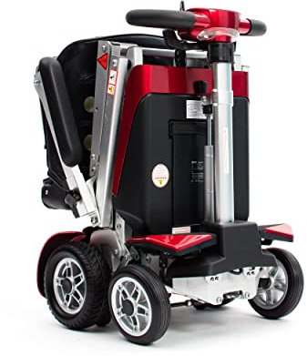 Drive Devilbiss Elite Auto Folding Electric Mobility Scooter/LED Front Headlight & USB Charging Port - Striking Design, Metallic Silver Finish, & Light-Up LCD Screen for Smooth Riding - Red