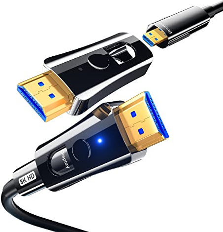 DGHUMEN Long 8K Fiber Optic HDMI 2.1 Cable in Wall 60Feet, Supports 8K@60Hz 4K@120Hz Ultra High Speed 48Gbps Detachable Micro HDMI Dynamic HDR, eARC, Dolby Atmos, Compatible with PS5, Xbox-Black