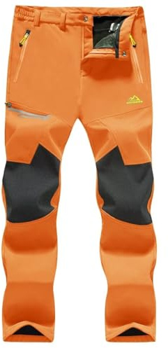 MAGCOMSEN Mens Hiking Pants Softshell Waterproof Snow Thermal Fleece Lined Ski Pants Winter Outdoor Hunting Orange 34