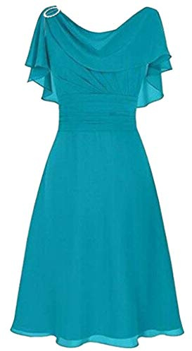 Abito da festa da donna, elegante, per matrimonio, lungo, a tracolla, in chiffon, con volant, slim fit, linea ad A, per feste, feste, da sera, lunghezza al ginocchio, vintage, per damigella d'onore