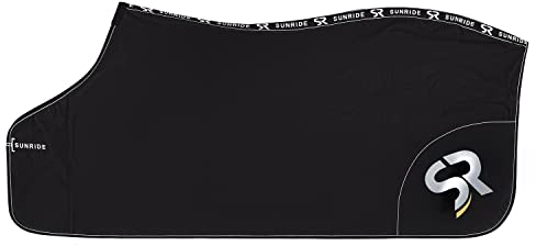 Sunride Abschwitzdecke für Pferde (Boston) aus Softshell mit Fleece - schnelltrocknend, reflektierend und schmutzabweisend (125 cm, schwarz)