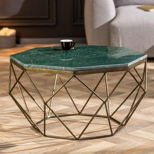 LEBENSwohnART Exklusiver Couchtisch BIJOUX ca.70cm grün Messing Marmor Wohnzimmertisch