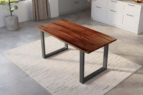 SAM Esstisch Polly Epoxy 140x80 cm Akazie nussbaum Baumkante U schwarz