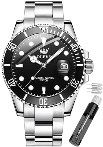 OLEVS Watch for Men Waterproof Blue Dial Mens Dress Watches Luxury Two Tone Stainless Steel Wrist Watch with Day Date, Fashion Classic Classic Sports Quartz Watch Big Face…